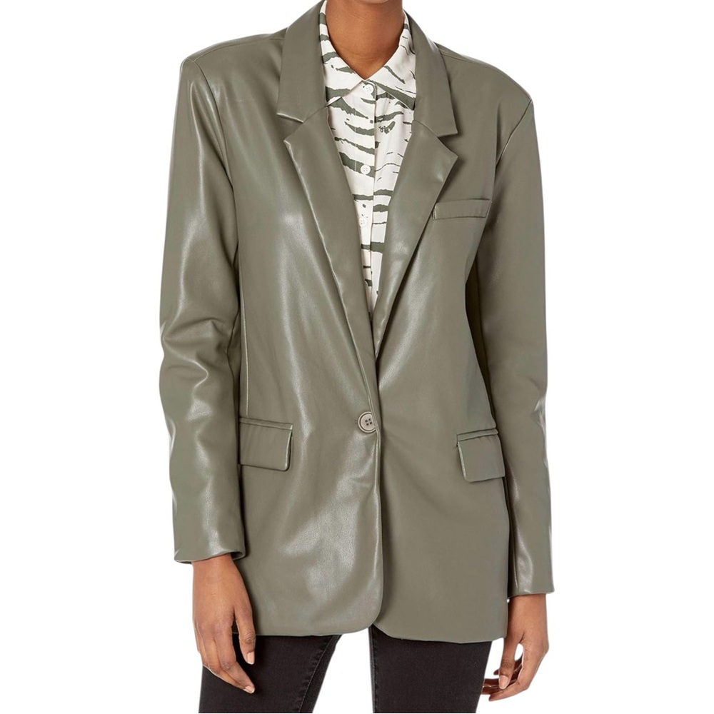 BB Dakota Blazer Womens S Small Vegan Leather Pockets Surplus Green NWT